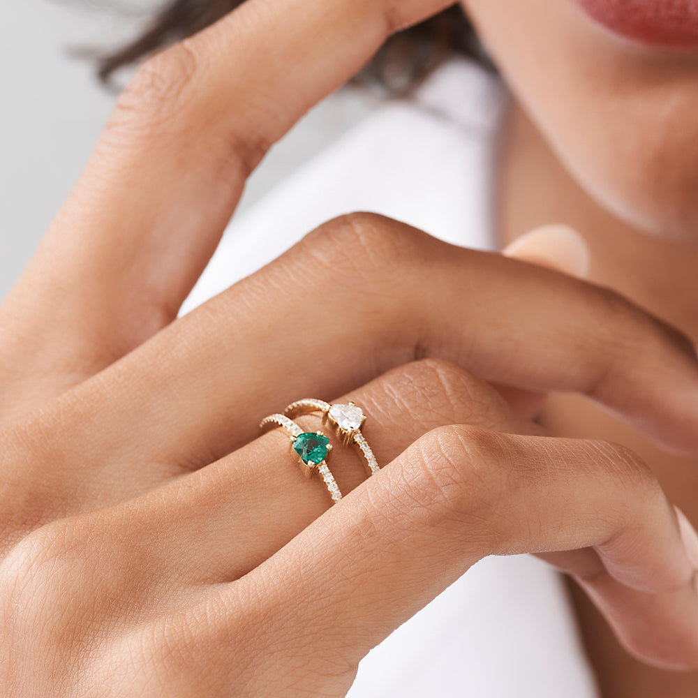 14k Heart-Shaped Emerald Ring - GeumJewels