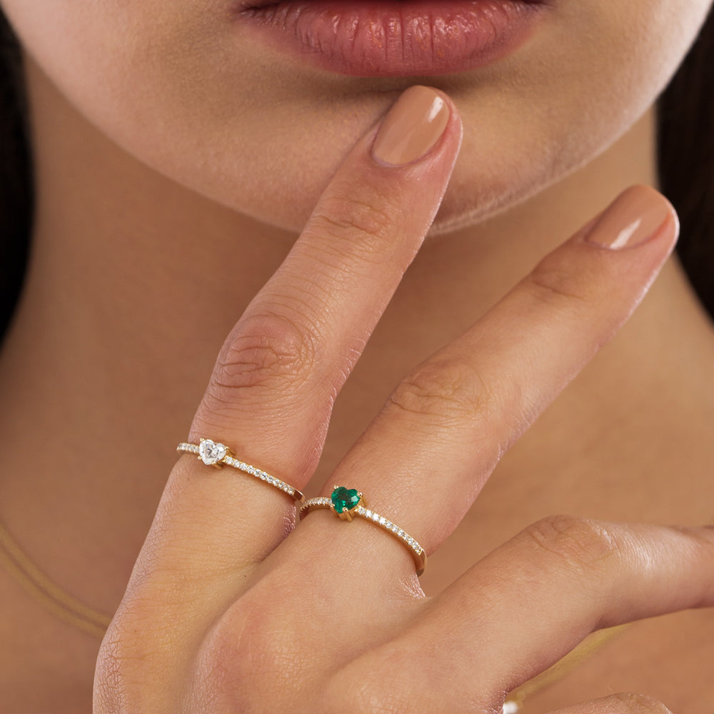 14k Heart-Shaped Emerald Ring - GeumJewels