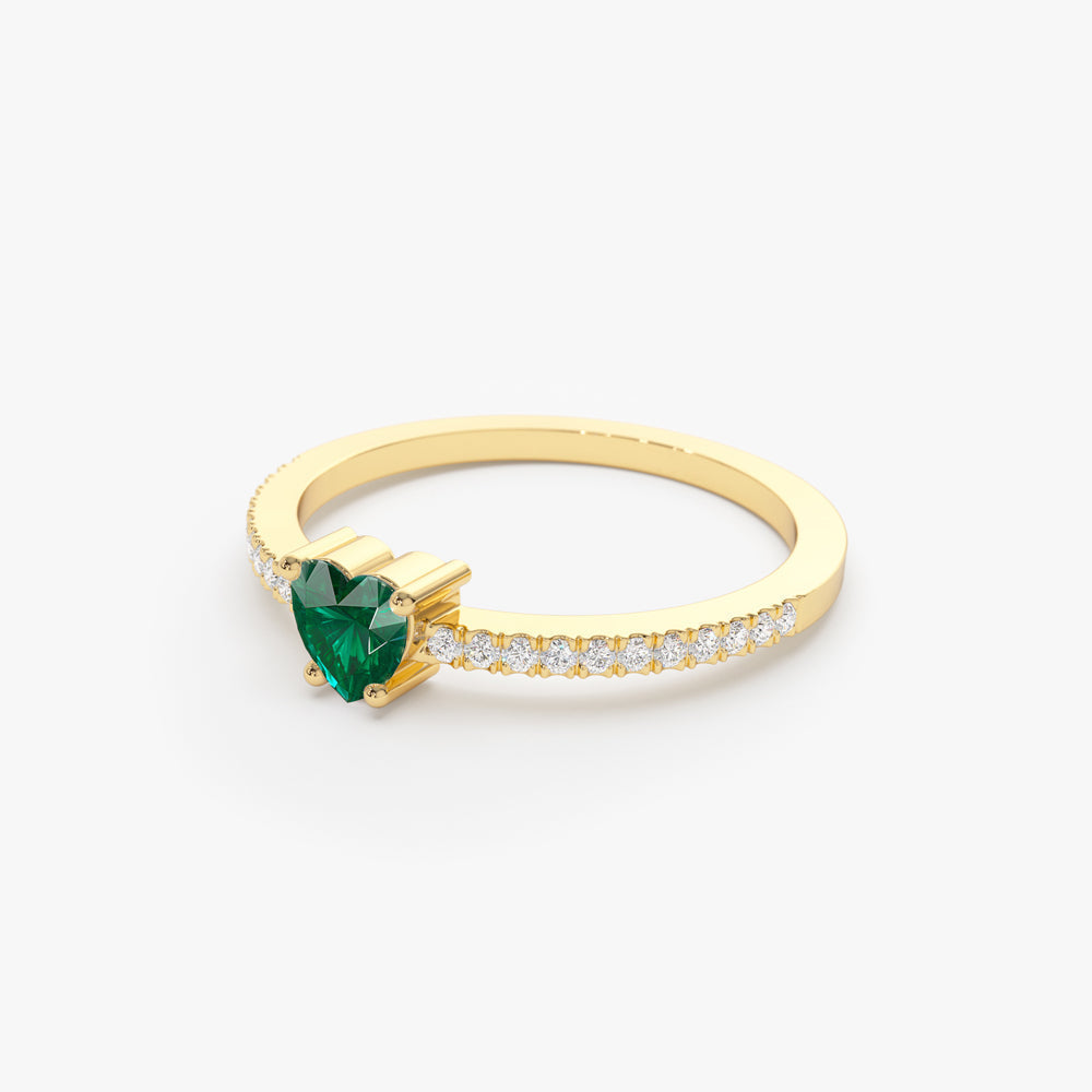 14k Heart-Shaped Emerald Ring - GeumJewels