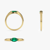 14K Horizontal Marquise Shape Natural Emerald Ring - GeumJewels