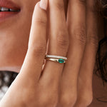 14K Horizontal Marquise Shape Natural Emerald Ring - GeumJewels