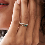 14K Horizontal Marquise Shape Natural Emerald Ring - GeumJewels