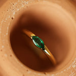 14K Horizontal Marquise Shape Natural Emerald Ring - GeumJewels