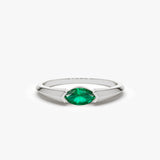14K Horizontal Marquise Shape Natural Emerald Ring - GeumJewels
