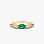 14K Horizontal Marquise Shape Natural Emerald Ring - GeumJewels