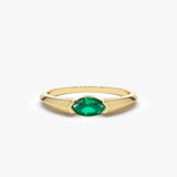 14K Horizontal Marquise Shape Natural Emerald Ring - GeumJewels
