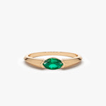 14K Horizontal Marquise Shape Natural Emerald Ring - GeumJewels