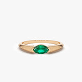 14K Horizontal Marquise Shape Natural Emerald Ring - GeumJewels