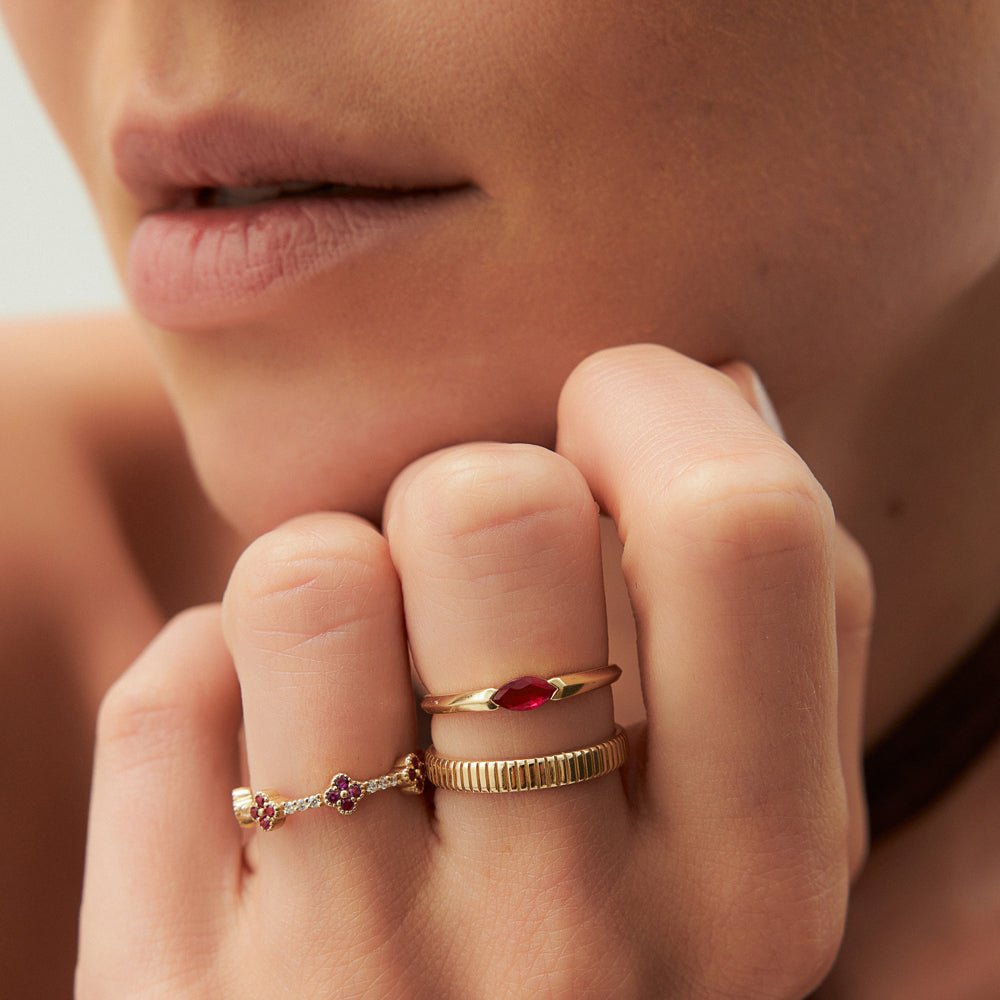 14K Horizontal Marquise Shape Natural Ruby Ring - GeumJewels