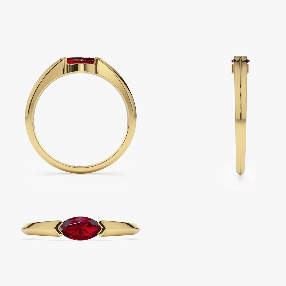 14K Horizontal Marquise Shape Natural Ruby Ring - GeumJewels