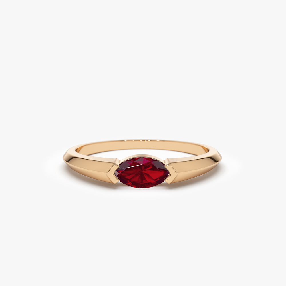 14K Horizontal Marquise Shape Natural Ruby Ring - GeumJewels