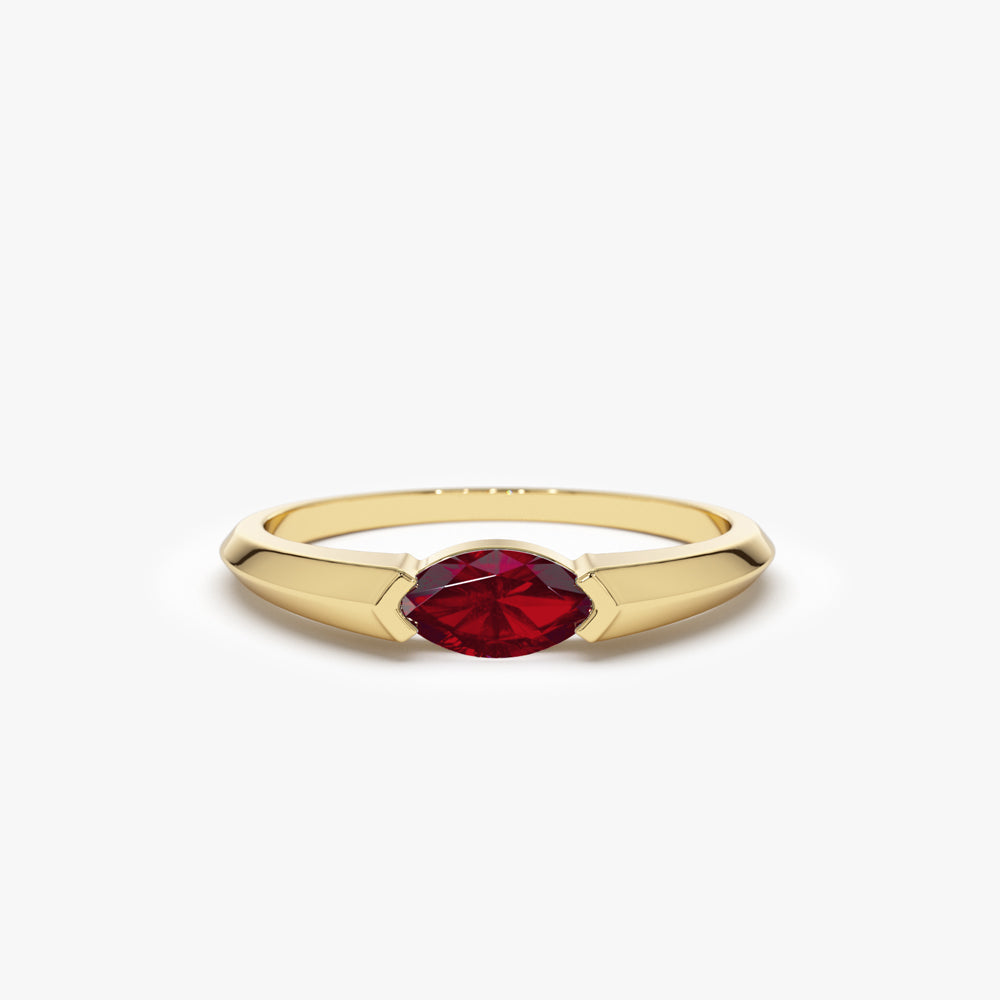 14K Horizontal Marquise Shape Natural Ruby Ring - GeumJewels