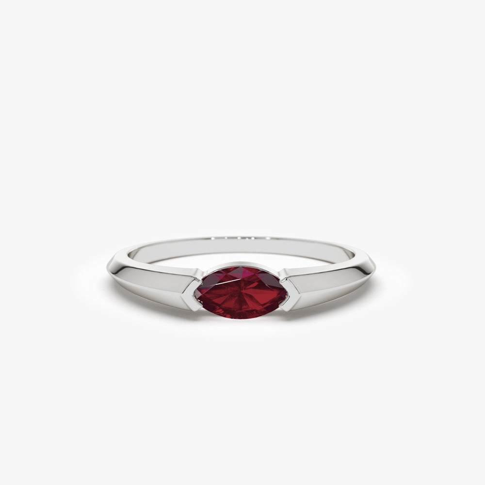 14K Horizontal Marquise Shape Natural Ruby Ring - GeumJewels