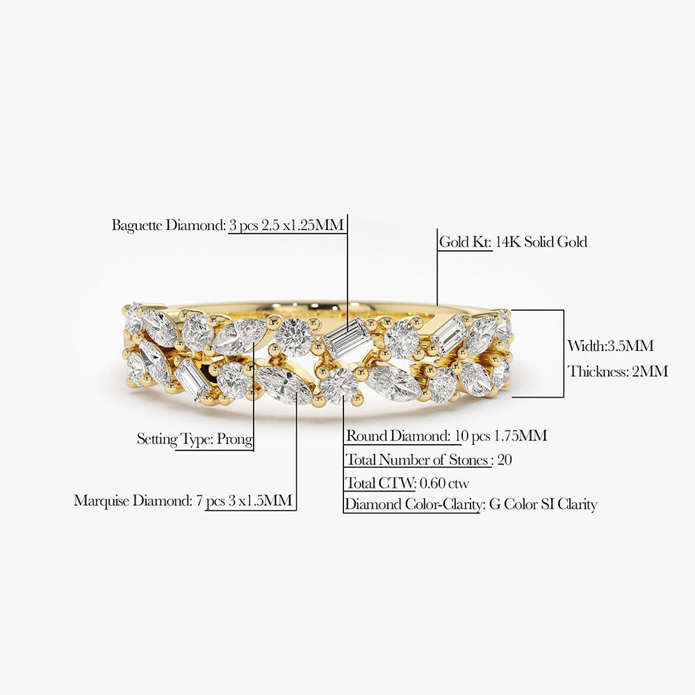 14K Marquise Baguette and Round Diamond Anniversary Band - GeumJewels