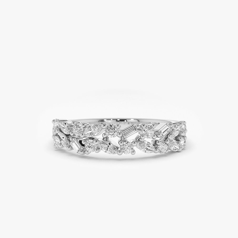 14K Marquise Baguette and Round Diamond Anniversary Band - GeumJewels