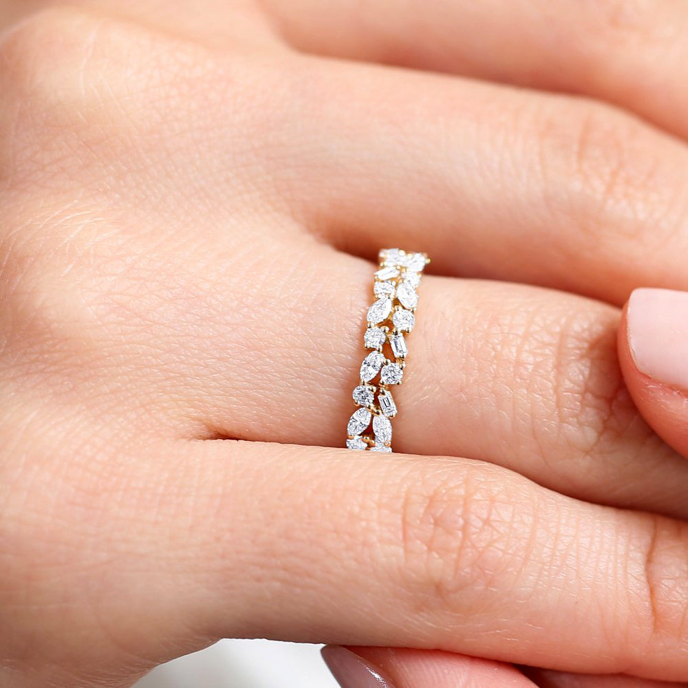 14K Marquise Baguette and Round Diamond Anniversary Band - GeumJewels