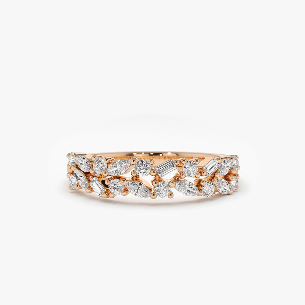 14K Marquise Baguette and Round Diamond Anniversary Band - GeumJewels