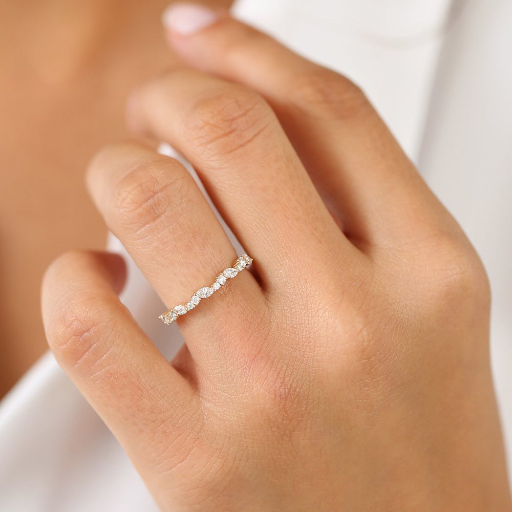 14k Marquise Cluster Stackable Wedding Ring - GeumJewels