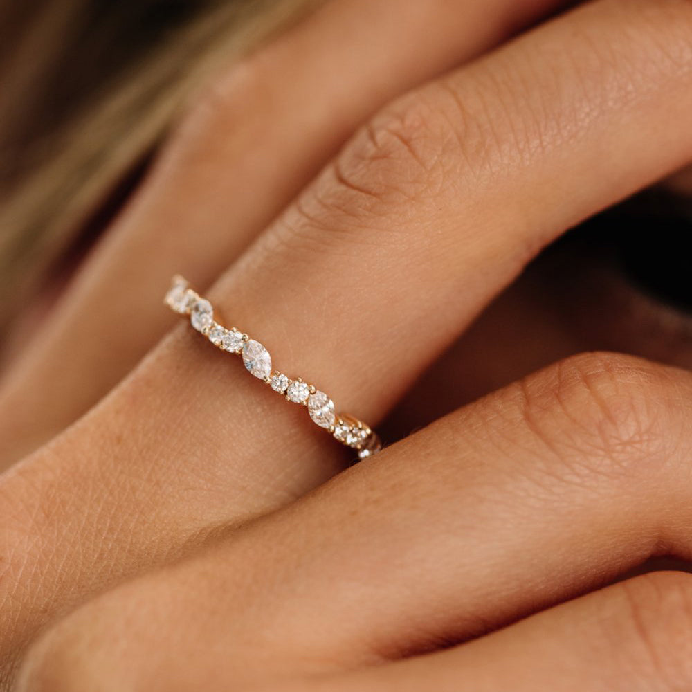 14k Marquise Cluster Stackable Wedding Ring - GeumJewels