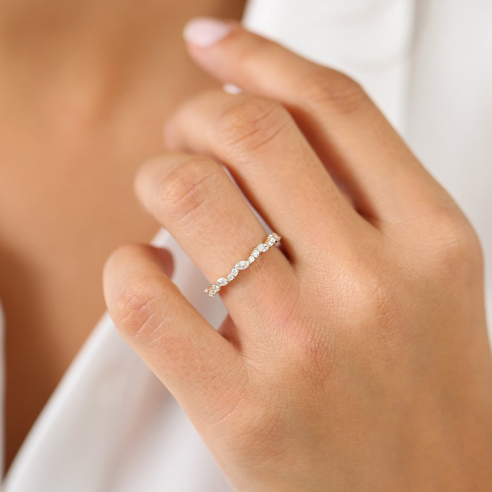 14k Marquise Cluster Stackable Wedding Ring - GeumJewels