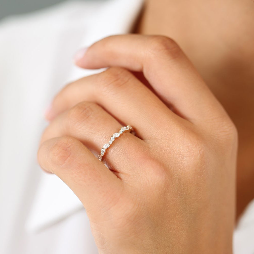 14k Marquise Cluster Stackable Wedding Ring - GeumJewels