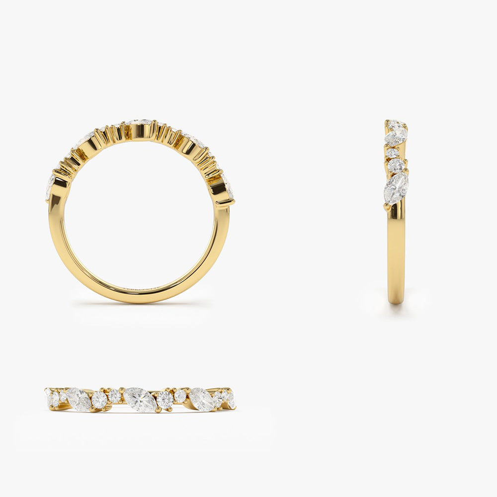 14k Marquise Cluster Stackable Wedding Ring - GeumJewels