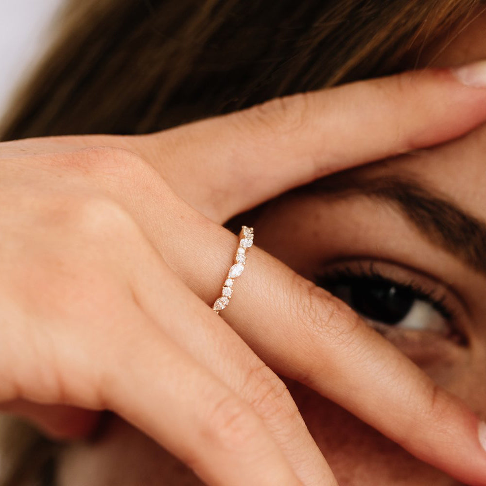 14k Marquise Cluster Stackable Wedding Ring - GeumJewels