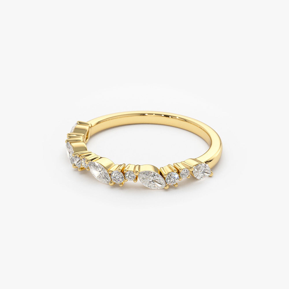 14k Marquise Cluster Stackable Wedding Ring - GeumJewels