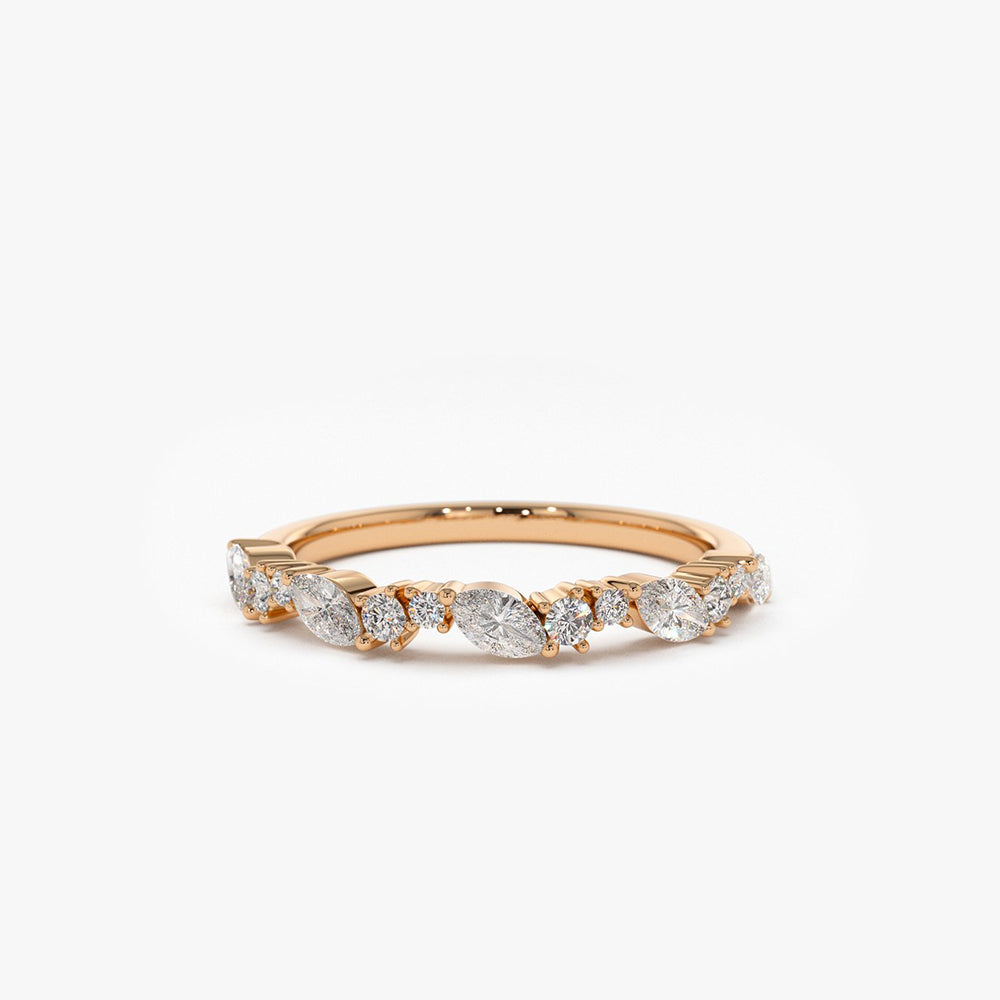 14k Marquise Cluster Stackable Wedding Ring - GeumJewels