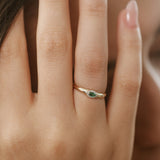 14k Marquise Emerald Ring in Halo Setting - GeumJewels