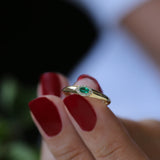 14k Marquise Emerald Ring in Halo Setting - GeumJewels