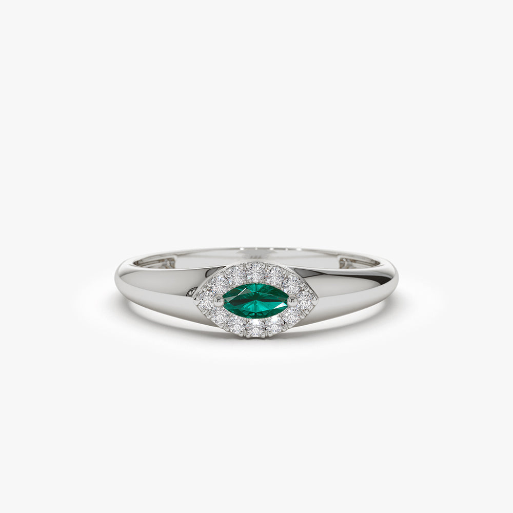 14k Marquise Emerald Ring in Halo Setting - GeumJewels