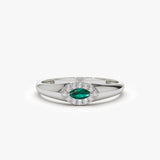 14k Marquise Emerald Ring in Halo Setting - GeumJewels