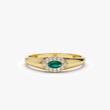 14k Marquise Emerald Ring in Halo Setting - GeumJewels