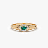 14k Marquise Emerald Ring in Halo Setting - GeumJewels
