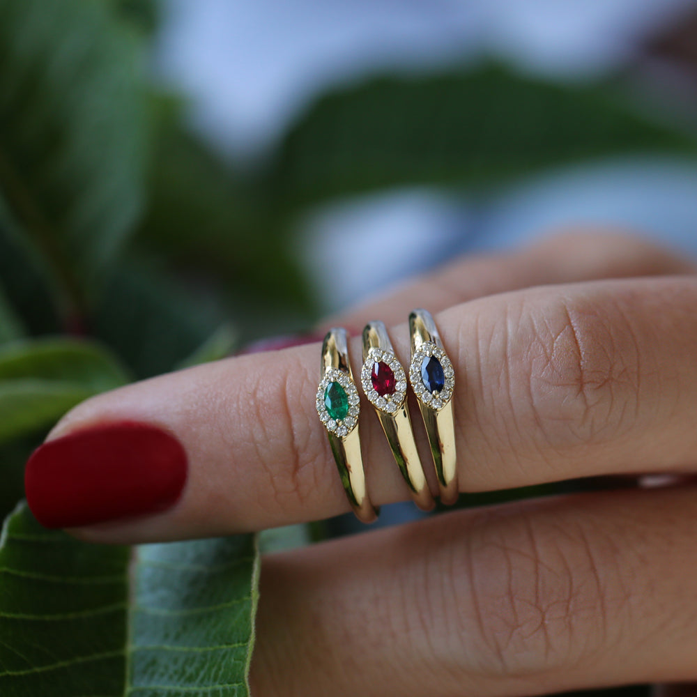14k Marquise Ruby Ring in Halo Setting - GeumJewels