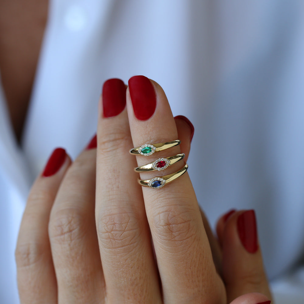14k Marquise Ruby Ring in Halo Setting - GeumJewels