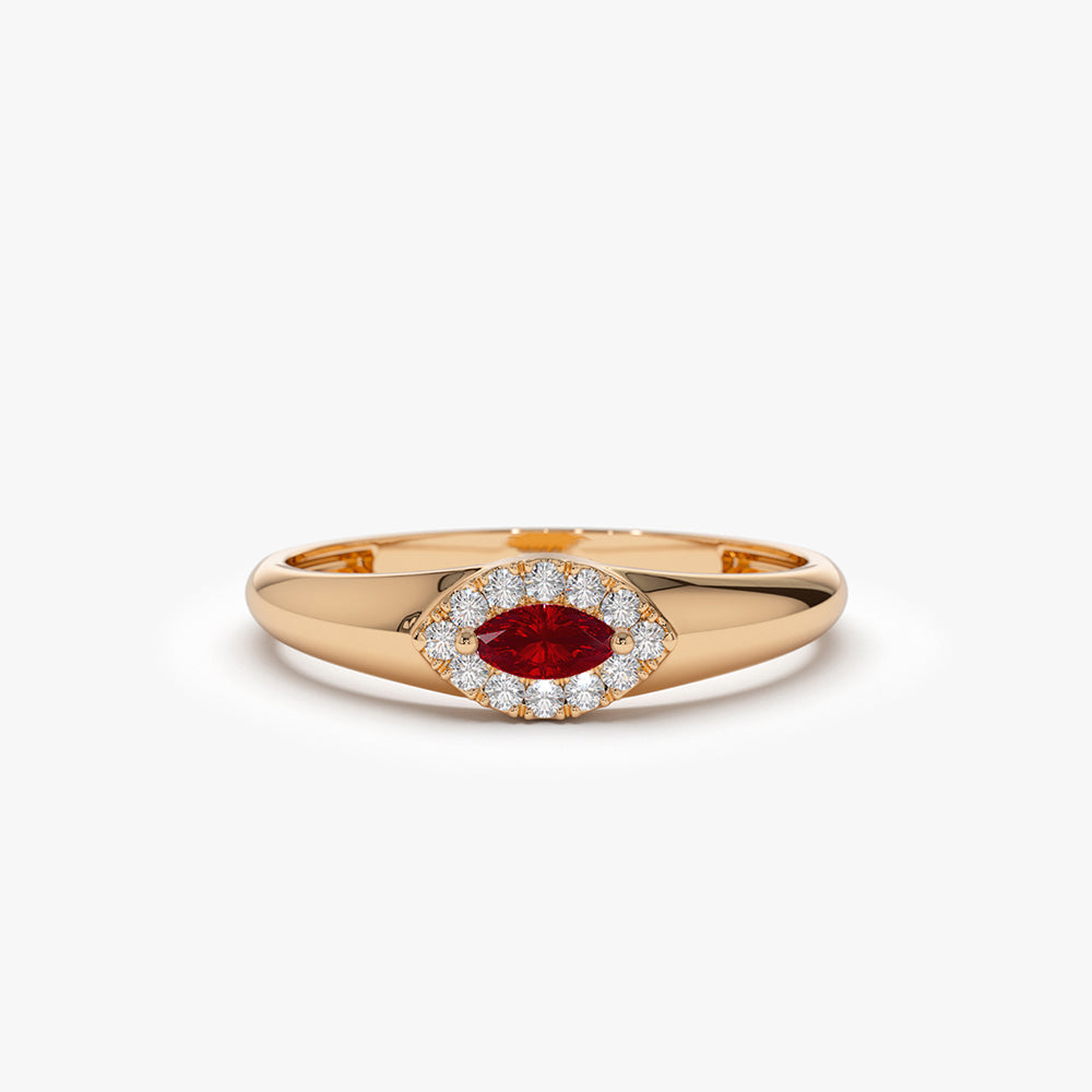 14k Marquise Ruby Ring in Halo Setting - GeumJewels