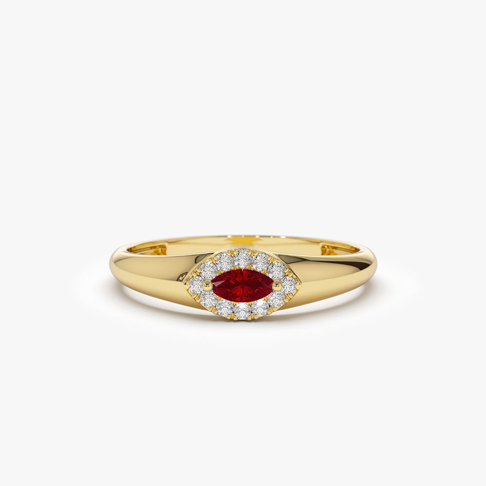 14k Marquise Ruby Ring in Halo Setting - GeumJewels