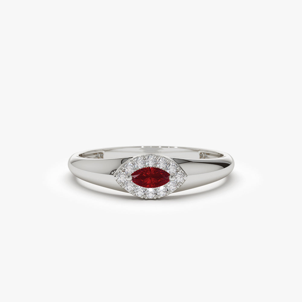 14k Marquise Ruby Ring in Halo Setting - GeumJewels