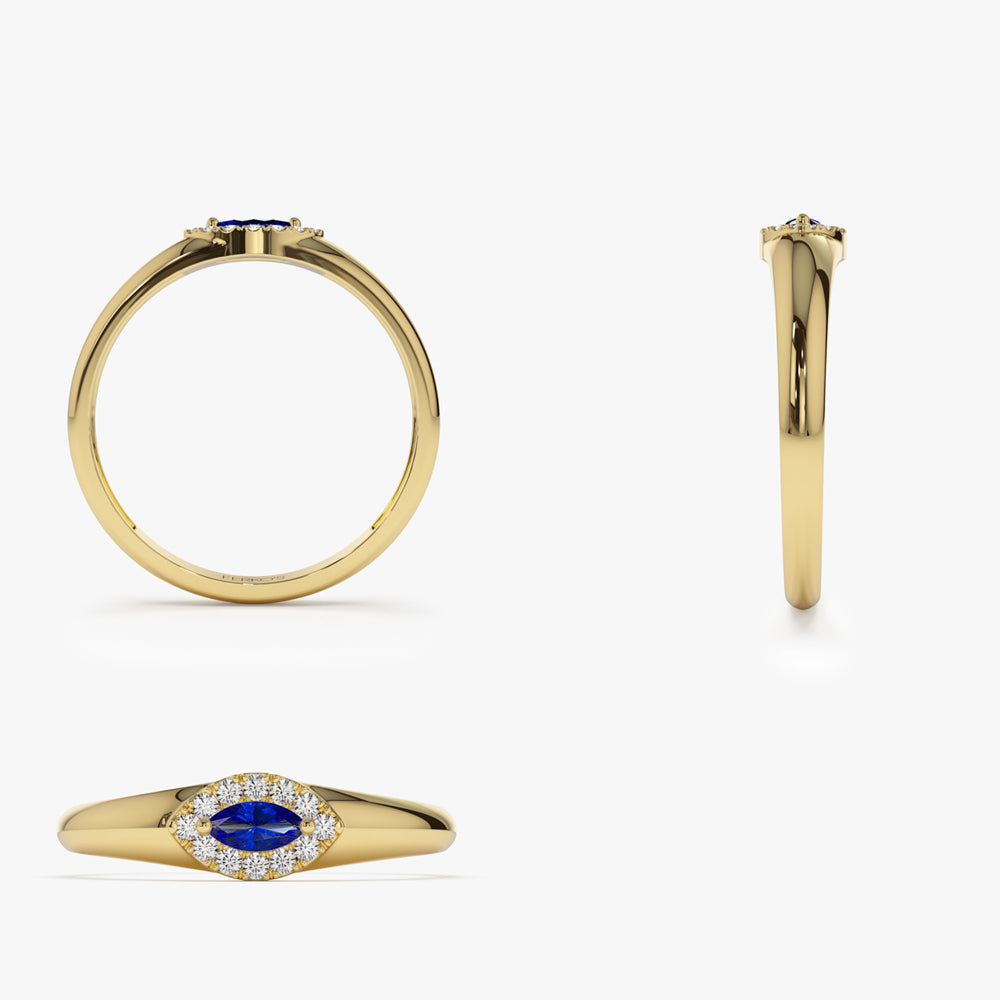 14k Marquise Sapphire Ring in Halo Setting - GeumJewels