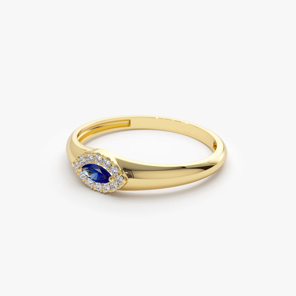 14k Marquise Sapphire Ring in Halo Setting - GeumJewels