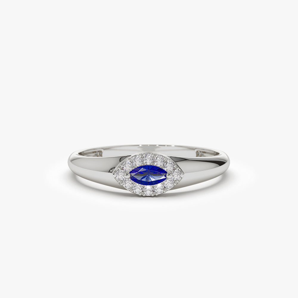 14k Marquise Sapphire Ring in Halo Setting - GeumJewels