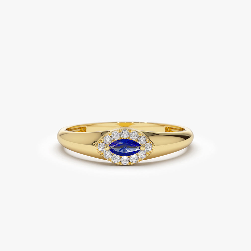 14k Marquise Sapphire Ring in Halo Setting - GeumJewels