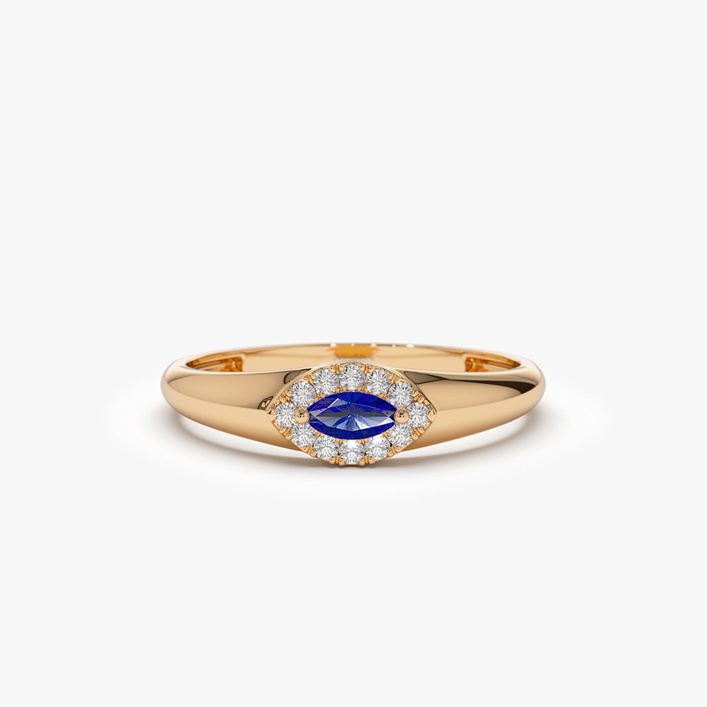 14k Marquise Sapphire Ring in Halo Setting - GeumJewels