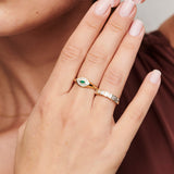 14k Marquise Shaped Emerald and Baguette Diamond Ring - GeumJewels