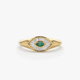 14k Marquise Shaped Emerald and Baguette Diamond Ring - GeumJewels