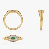 14k Marquise Shaped Emerald and Baguette Diamond Ring - GeumJewels