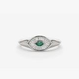 14k Marquise Shaped Emerald and Baguette Diamond Ring - GeumJewels