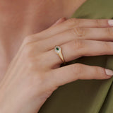 14k Marquise Shaped Emerald and Baguette Diamond Ring - GeumJewels